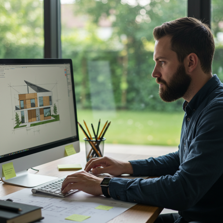 Arquitecto diseñando en computador